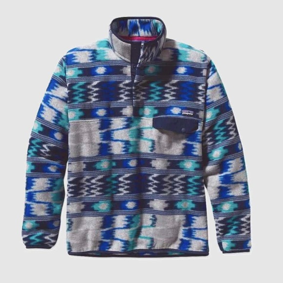 Patagonia Tops - Patagonia • Synchilla Marathon Blue Aztec Print Snap-T Pullover Fleece